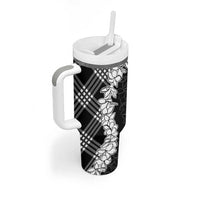 Hawaii Aloha Plumeria Lei Black Palaka Tumbler With Handle - Polynesian Pride