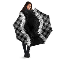 Hawaii Aloha Plumeria Lei Black Palaka Umbrella - Polynesian Pride