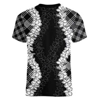 Hawaii Aloha Plumeria Lei Black Palaka Women V-Neck T-Shirt - Polynesian Pride