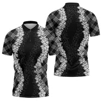 Hawaii Aloha Plumeria Lei Black Palaka Zipper Polo Shirt - Polynesian Pride