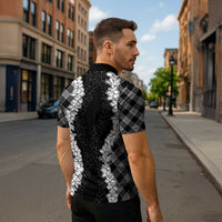 Hawaii Aloha Plumeria Lei Black Palaka Zipper Polo Shirt - Polynesian Pride