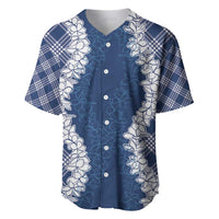Hawaii Aloha Plumeria Lei Navy Palaka Baseball Jersey LT7 Navy Blue - Polynesian Pride