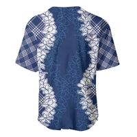 Hawaii Aloha Plumeria Lei Navy Palaka Baseball Jersey LT7 - Polynesian Pride