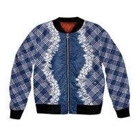 Hawaii Aloha Plumeria Lei Navy Palaka Bomber Jacket LT7 Unisex Navy Blue - Polynesian Pride