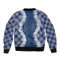 Hawaii Aloha Plumeria Lei Navy Palaka Bomber Jacket LT7 - Polynesian Pride