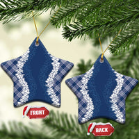 Hawaii Aloha Plumeria Lei Navy Palaka Ceramic Ornament - Polynesian Pride