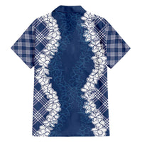 Hawaii Aloha Plumeria Lei Navy Palaka Family Matching Long Sleeve Bodycon Dress and Hawaiian Shirt - Polynesian Pride