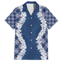 Hawaii Aloha Plumeria Lei Navy Palaka Family Matching Puletasi and Hawaiian Shirt - Polynesian Pride