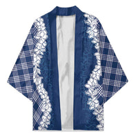 Hawaii Aloha Plumeria Lei Navy Palaka Kimono - Polynesian Pride