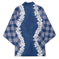 Hawaii Aloha Plumeria Lei Navy Palaka Kimono - Polynesian Pride