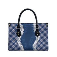 Hawaii Aloha Plumeria Lei Navy Palaka Leather Bag - Polynesian Pride