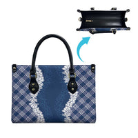Hawaii Aloha Plumeria Lei Navy Palaka Leather Bag - Polynesian Pride