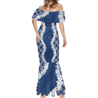 Hawaii Aloha Plumeria Lei Navy Palaka Mermaid Dress LT7 - Polynesian Pride