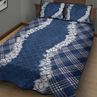 Hawaii Aloha Plumeria Lei Navy Palaka Quilt Bed Set - Polynesian Pride