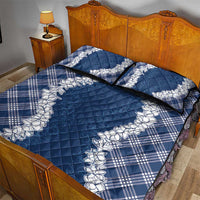 Hawaii Aloha Plumeria Lei Navy Palaka Quilt Bed Set - Polynesian Pride