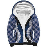 Hawaii Aloha Plumeria Lei Navy Palaka Sherpa Hoodie - Polynesian Pride