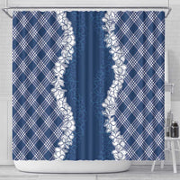 Hawaii Aloha Plumeria Lei Navy Palaka Shower Curtain - Polynesian Pride