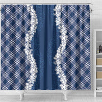 Hawaii Aloha Plumeria Lei Navy Palaka Shower Curtain - Polynesian Pride