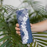 Hawaii Aloha Plumeria Lei Navy Palaka Skinny Tumbler - Polynesian Pride