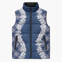 Hawaii Aloha Plumeria Lei Navy Palaka Sleeveless Puffer Jacket LT7 Unisex Navy Blue - Polynesian Pride
