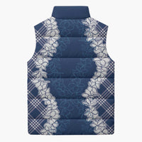 Hawaii Aloha Plumeria Lei Navy Palaka Sleeveless Puffer Jacket LT7 - Polynesian Pride