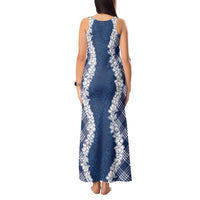 Hawaii Aloha Plumeria Lei Navy Palaka Tank Maxi Dress - Polynesian Pride