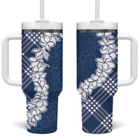 Hawaii Aloha Plumeria Lei Navy Palaka Tumbler With Handle - Polynesian Pride