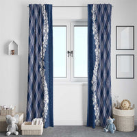 Hawaii Aloha Plumeria Lei Navy Palaka Window Curtain - Polynesian Pride