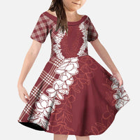 Hawaii Aloha Plumeria Lei Scarlet Palaka Family Matching Off Shoulder Maxi Dress and Hawaiian Shirt - Polynesian Pride