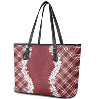 Hawaii Aloha Plumeria Lei Scarlet Palaka Leather Tote Bag - Polynesian Pride