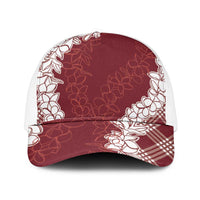 Hawaii Aloha Plumeria Lei Scarlet Palaka Mesh Trucker Cap LT7 One Size White Scarlet - Polynesian Pride
