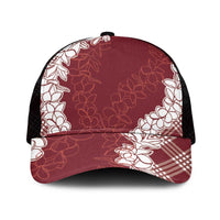 Hawaii Aloha Plumeria Lei Scarlet Palaka Mesh Trucker Cap LT7 One Size Black Scarlet - Polynesian Pride