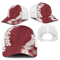 Hawaii Aloha Plumeria Lei Scarlet Palaka Mesh Trucker Cap LT7 - Polynesian Pride