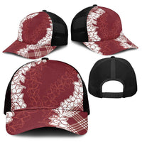 Hawaii Aloha Plumeria Lei Scarlet Palaka Mesh Trucker Cap - Polynesian Pride