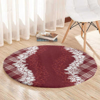 Hawaii Aloha Plumeria Lei Scarlet Palaka Round Carpet - Polynesian Pride