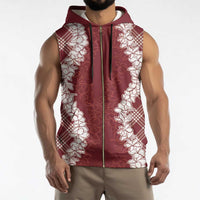 Hawaii Aloha Plumeria Lei Scarlet Palaka Sleeveless Zip Hoodie - Polynesian Pride