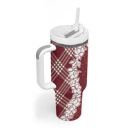 Hawaii Aloha Plumeria Lei Scarlet Palaka Tumbler With Handle - Polynesian Pride