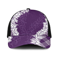 Hawaii Aloha Plumeria Lei Violet Palaka Baseball Net Cap - Polynesian Pride