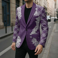 Hawaii Aloha Plumeria Lei Violet Palaka Blazer - Polynesian Pride