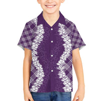 Hawaii Aloha Plumeria Lei Violet Palaka Family Matching Puletasi and Hawaiian Shirt - Polynesian Pride