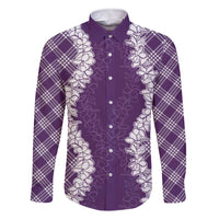 Hawaii Aloha Plumeria Lei Violet Palaka Family Matching Short Sleeve Bodycon Dress and Hawaiian Shirt - Polynesian Pride