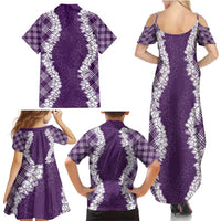 Hawaii Aloha Plumeria Lei Violet Palaka Family Matching Summer Maxi Dress and Hawaiian Shirt - Polynesian Pride