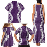 Hawaii Aloha Plumeria Lei Violet Palaka Family Matching Tank Maxi Dress and Hawaiian Shirt - Polynesian Pride
