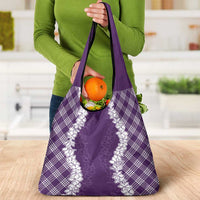 Hawaii Aloha Plumeria Lei Violet Palaka Grocery Bag - Polynesian Pride