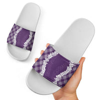 Hawaii Aloha Plumeria Lei Violet Palaka Slide Sandals - Polynesian Pride