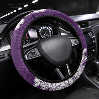 Hawaii Aloha Plumeria Lei Violet Palaka Steering Wheel Cover - Polynesian Pride