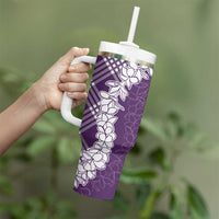 Hawaii Aloha Plumeria Lei Violet Palaka Tumbler With Handle - Polynesian Pride