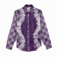 Hawaii Aloha Plumeria Lei Violet Palaka Women Casual Shirt - Polynesian Pride