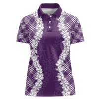 Hawaii Aloha Plumeria Lei Violet Palaka Women Polo Shirt - Polynesian Pride