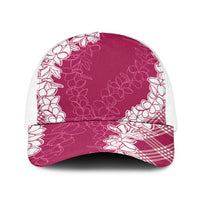 Hawaii Aloha Plumeria Lei Fuschia Palaka Baseball Net Cap - Polynesian Pride